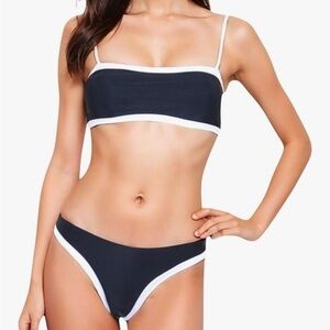 Anna-Kaci Women's Contrast Trim Bikini Set Scoop Neck Top and High-Cut Bottoms